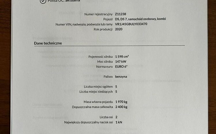 DS Automobiles DS 7 Crossback | FWD (przód) | Automatyczna | 225 KM | Czarny full