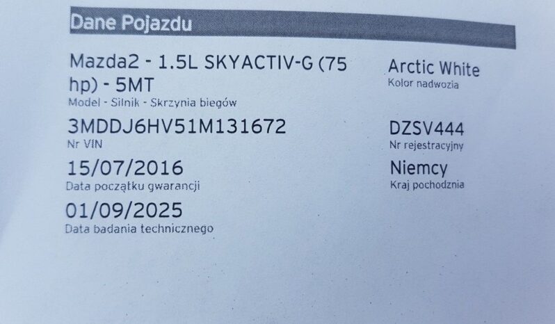 MAZDA 2 | FWD (przód) | Manualna | 75 KM | Biały full