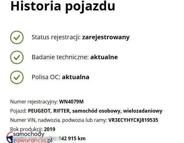PEUGEOT Rifter  | FWD (przód) | Manualna | 102 KM | Biały full